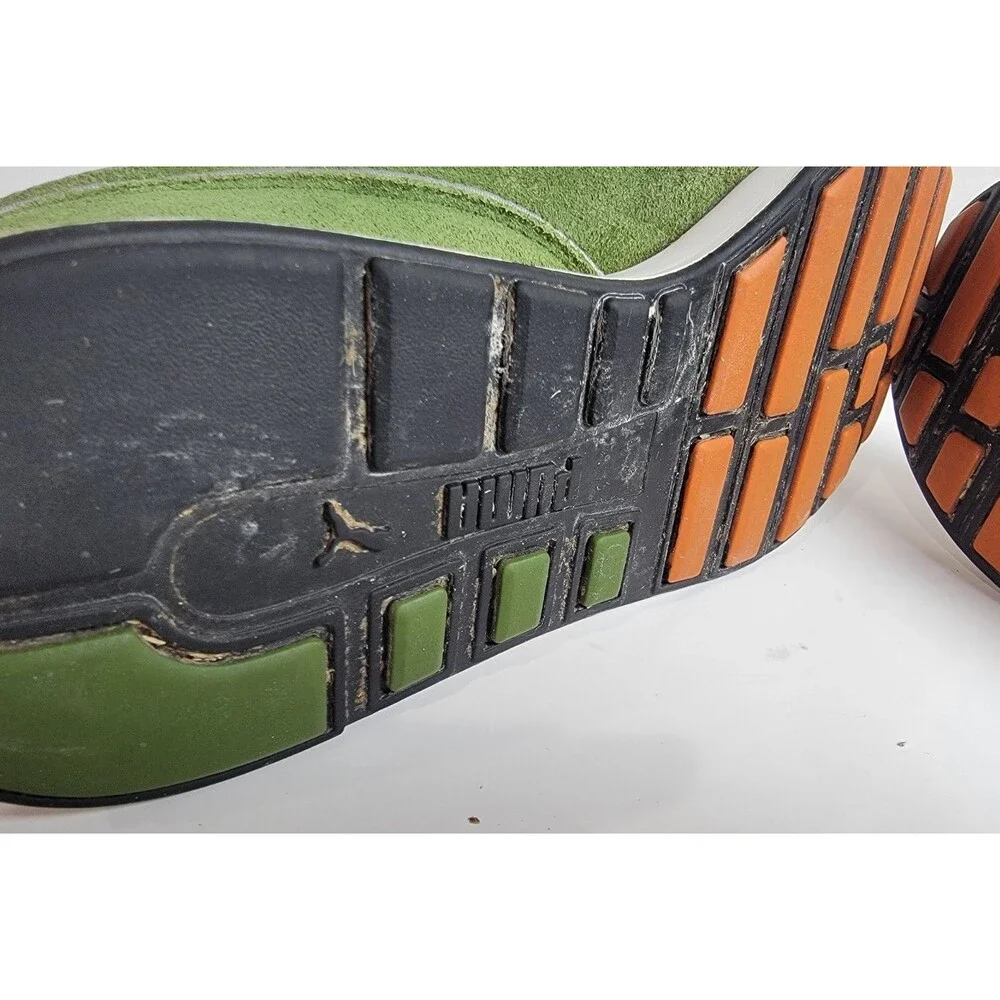 Puma R-System Sneakers‎ US 6 Womens Green Orange Suede Nylon Low Top Shoes